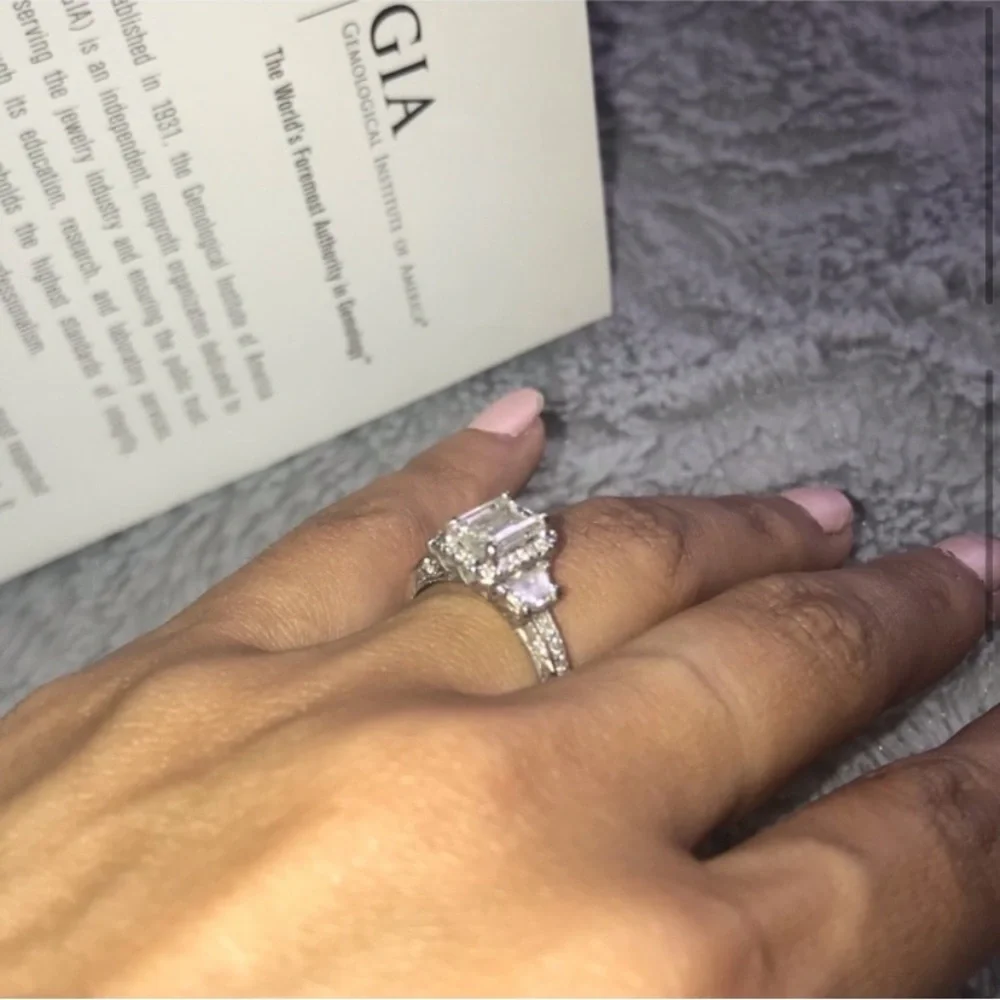 🪞 TACORI Diamond Engagement wedding Emerald Cut 18k Gold Ring - Picture 11 of 17